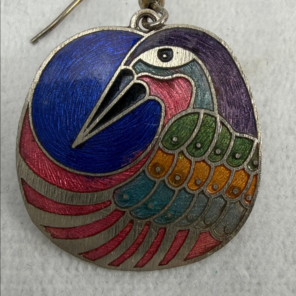 Vintage Colorful Bird Design Dangling Earrings - Picture 3 of 4